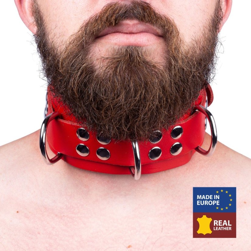 Kožený obojek "The Red" červený