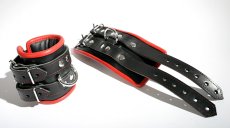 Kožené polstrované putá na ruky - dvojradové