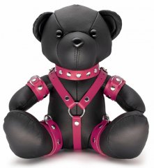 Kožený BDSM medvídek - růžový postroj - gb20865