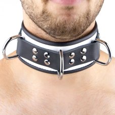 Leather Collar "The Red" White-Black with Trimming Leather Collar "The Red" White-Black with Trimming