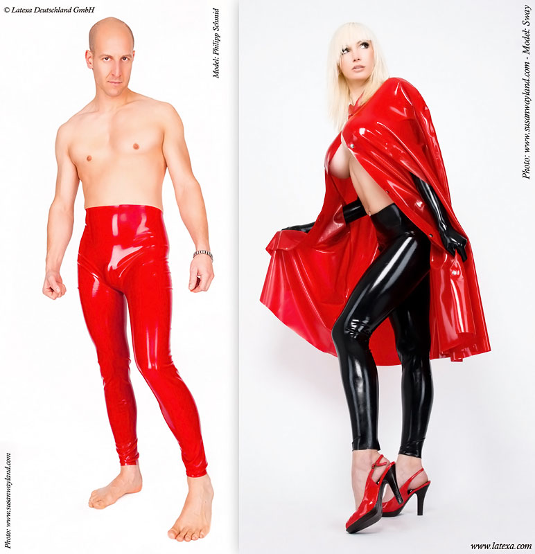 Latexové legíny so zvýšeným pásom. Sú vhodné pre mužov aj ženy.