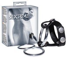 Kožený postroj na penis s kovovými kroužky Kožený postroj na penis s kovovými kroužky