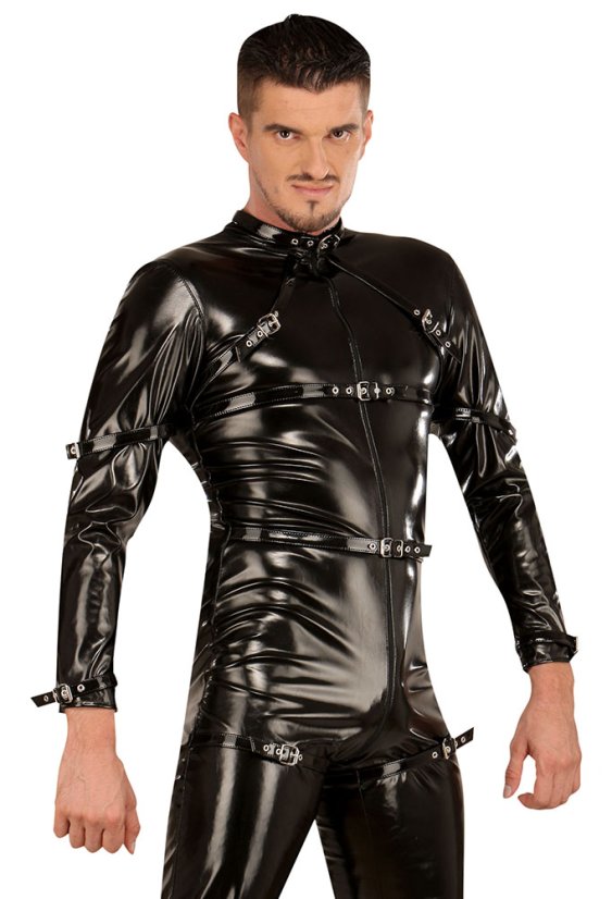 Pánsky lakový catsuit s remienkami - detail
