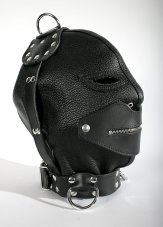 Kožená BDSM maska z hrubé kůže a zipem přes ústa - odkryté oči Kožená BDSM maska z hrubé kůže a zipem přes ústa - odkryté oči