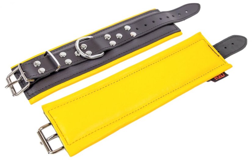 Kožené putá na ruky "The Red" čierno-žltá (polstrovaná) - gb29357