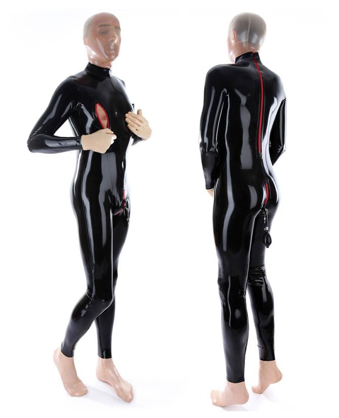 Pánsky latexový catsuit so zamykateľnými zipsami