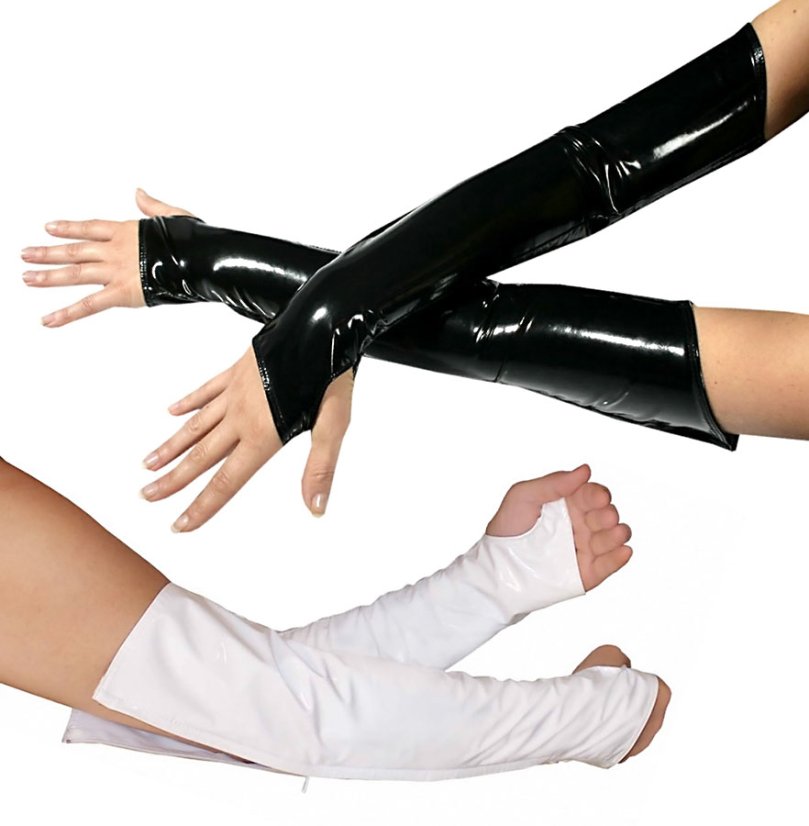 Dlhé lakované rukavice s otvorenou dlaňou a zipsom