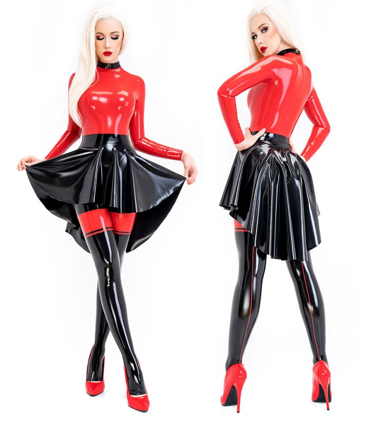 Voľná latexová sukňa strednej dĺžky