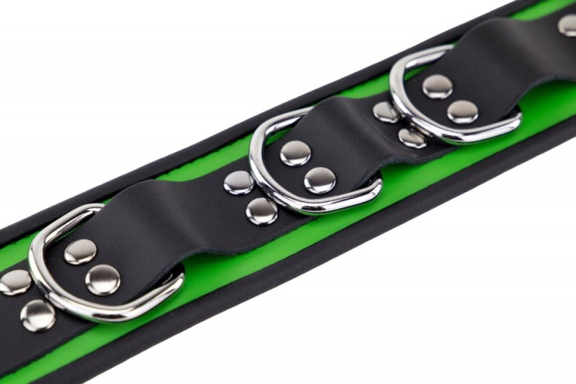 Kožený obojok "The Red" zeleno-čierny s lemovaním