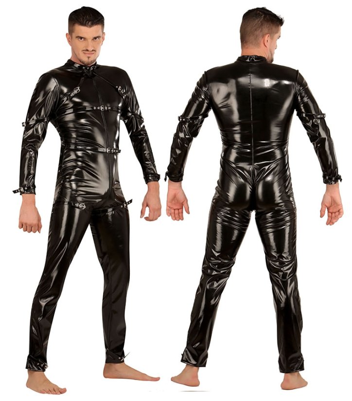Pánsky lakový catsuit s remienkami