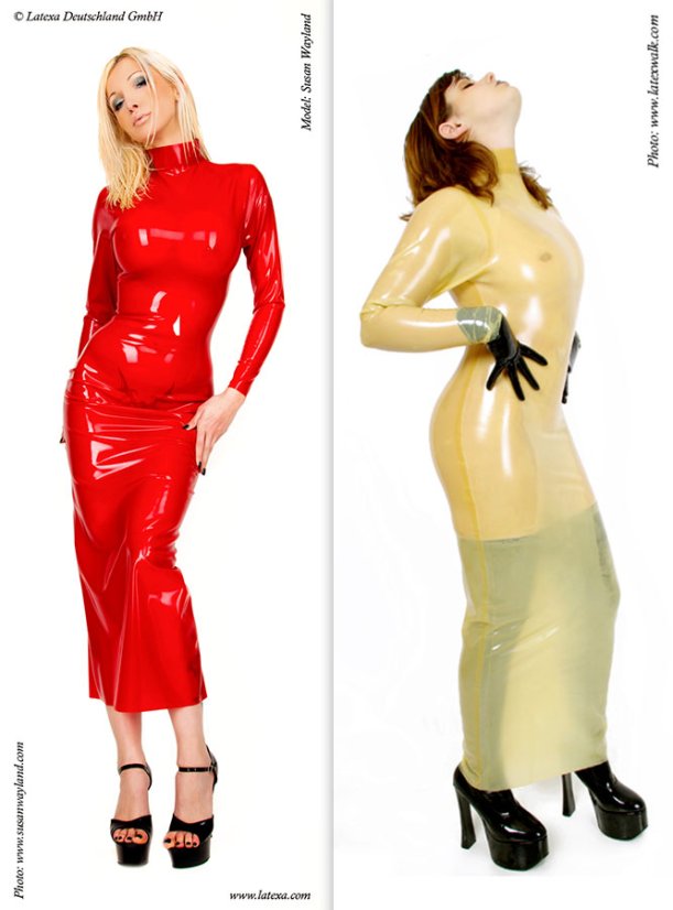 Extra dlhé latexové šaty