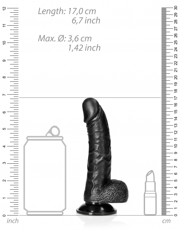 Dildo Balls Curved RealRock 12,5 x 3,6 cm Black - gb44841