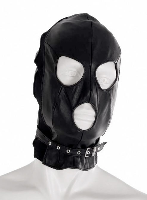 Kožená maska s úzkym obojkom - detail bočnej vsadky