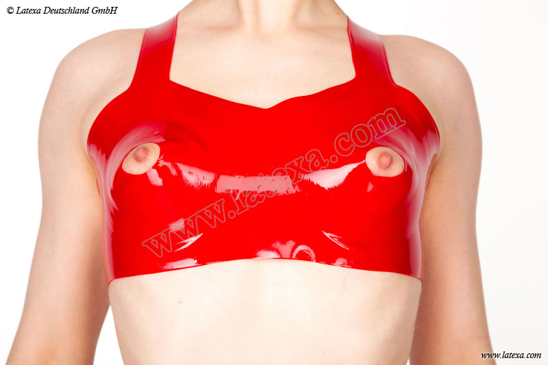 Silná latexová podprsenka s otvorenými bradavkami - detail