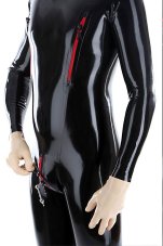 Pánsky latexový catsuit s uzamykateľnými zipsami - predný detail