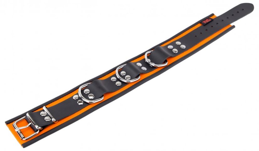 Kožený obojok "The Red" oranžovo-čierny s lemovaním