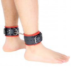 Leather Ankle Cuffs "The Red" Black and Red - gb14974