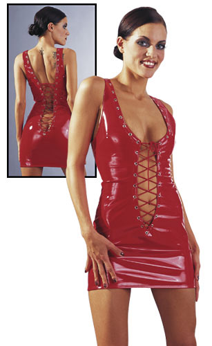 Červené lakované minišaty so šnurovaním vpredu aj vzadu