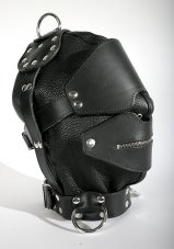 Kožená BDSM maska z hrubej kože so zipsom cez ústa