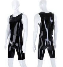 Men's latex cropped catsuit, also known as surfsuit with straps and crotch zipper