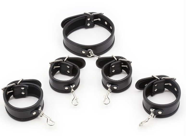 Black hand and foot cuffs + collar.