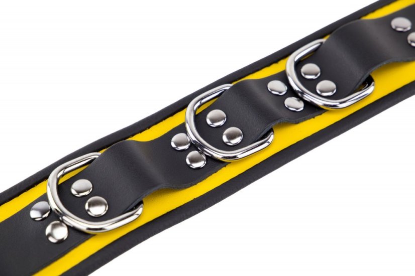 Kožený obojok "The Red" žlto-čierny s lemovaním