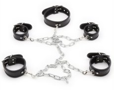 Black hand and foot cuffs, collar and 120 cm long chain