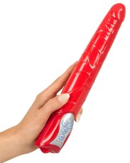 Devilishly red vibrator that vibrates and thrusts