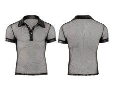 Pánská síťová košile s lesklým límečkem a lemy na rukávech - detail