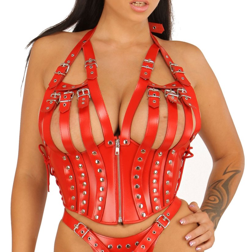 Kožený korzet s remienkovými košíčkami - detail