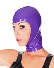 Latexová maska s otvorenou tvárou - fialová, pohľad zboku