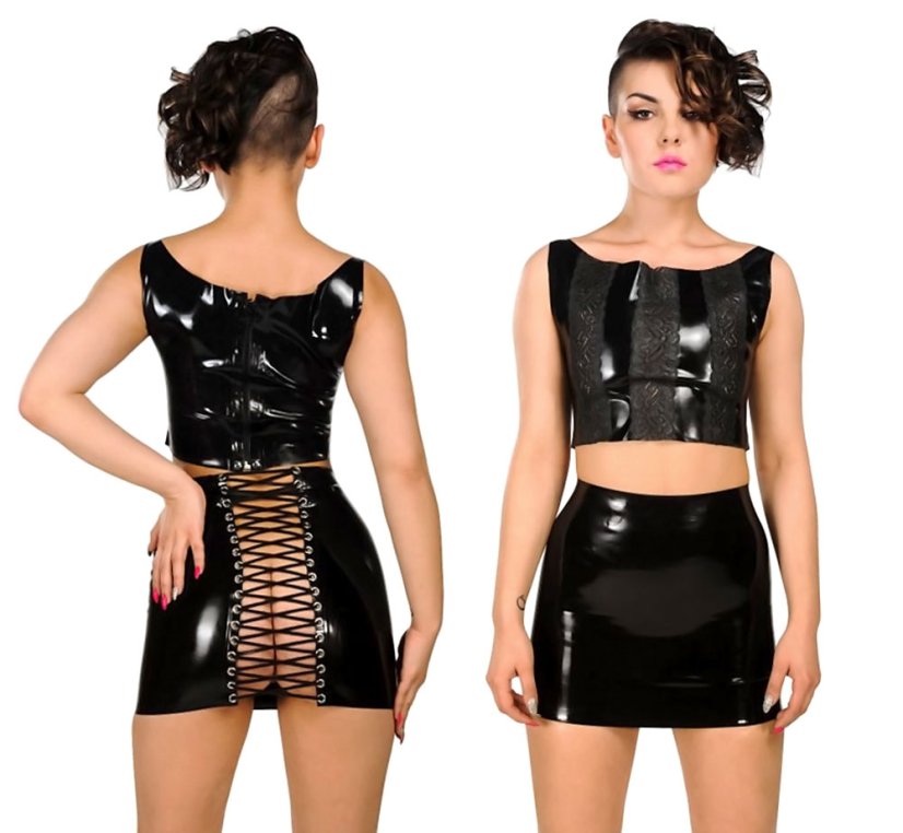 Silnejšia latexová minisukňa so šnurovaním