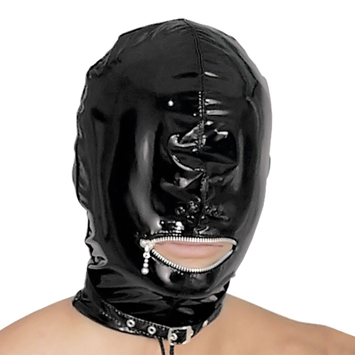 Laková maska so zipsom cez ústa - detail