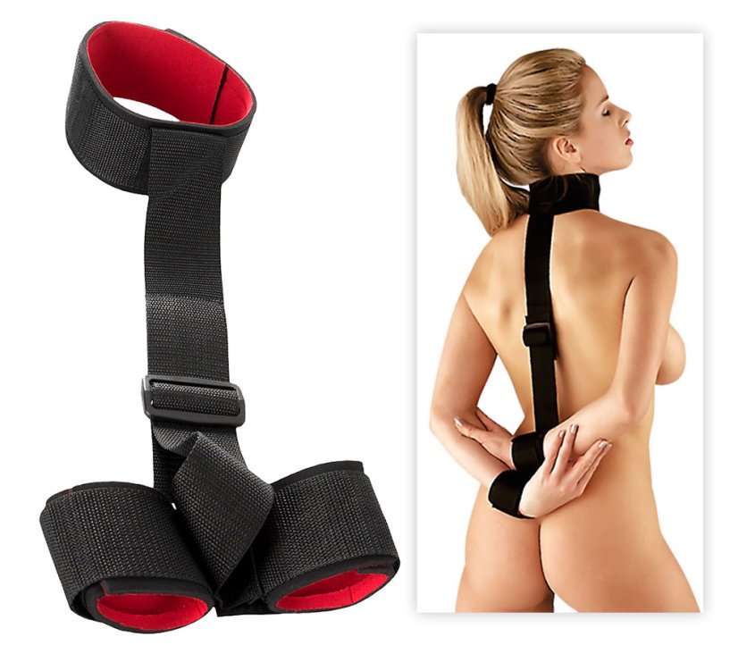 Handcuffs with collar for hand binding behind the back