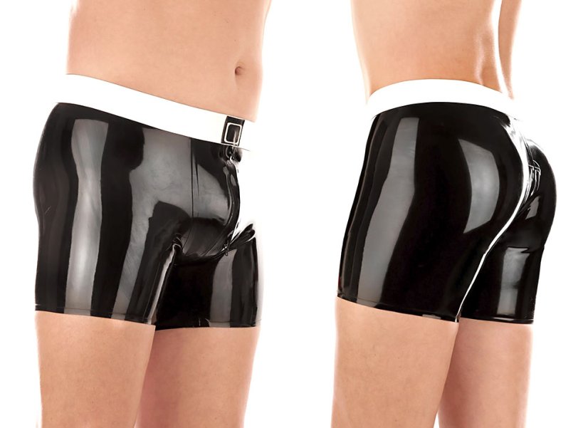 Luxusné latexové šortky s bielym pruhom v páse