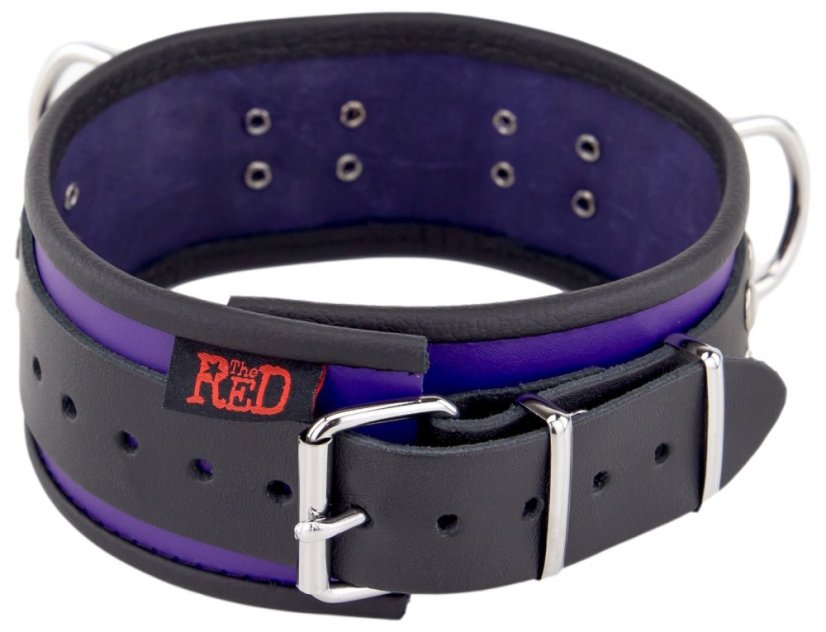 Kožený obojok "The Red" fialovo-čierny s lemovaním