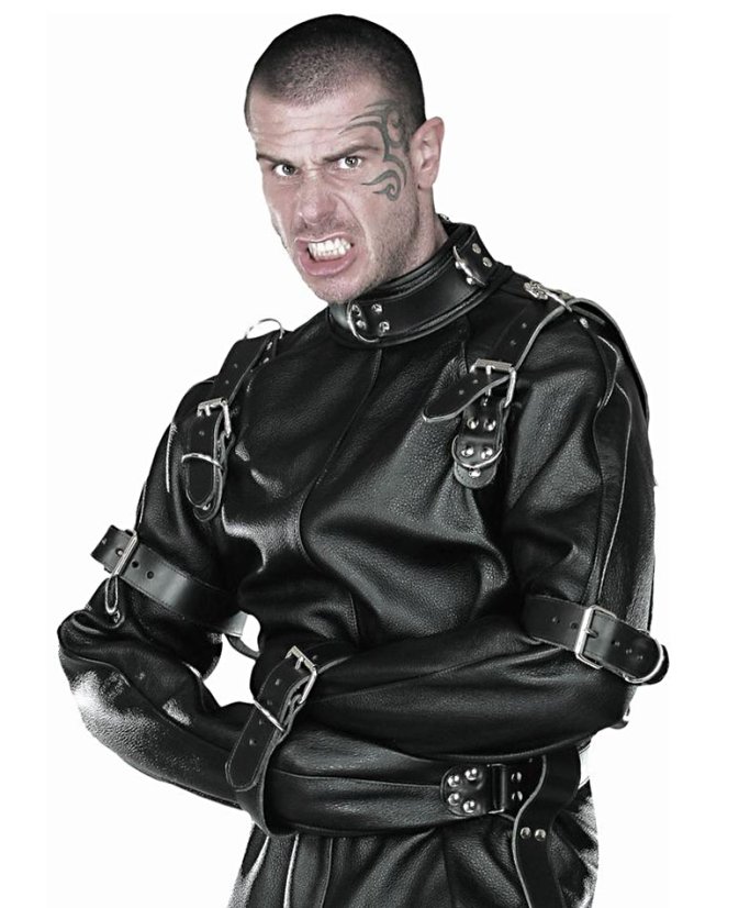 Kožená bondážna kombinéza pre BDSM - horný detail