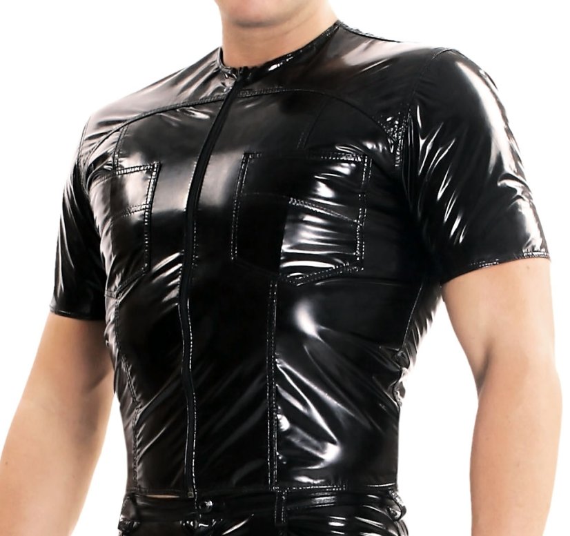 Pánská laková košile s krátkými rukávy - detail