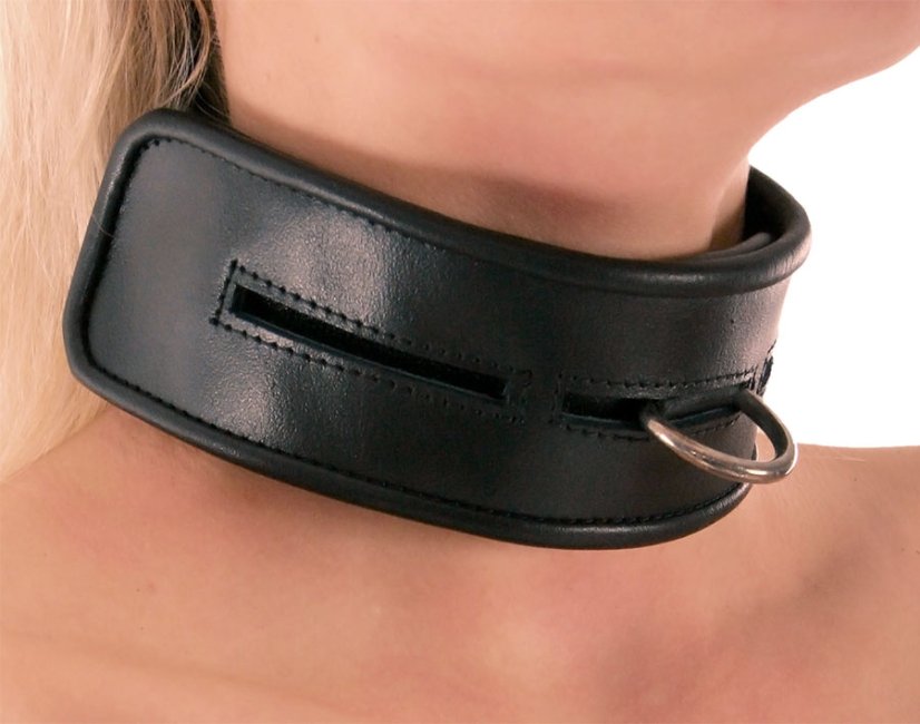 Kožený obojok na suchý zips s jedným D-krúžkom