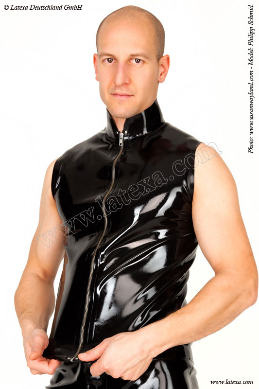 Latexová vesta so stojáčikom a zapínaním na zips - komplet čierna