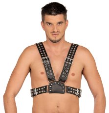 Pánsky kožený hrudný postroj s dvojradovými prackami