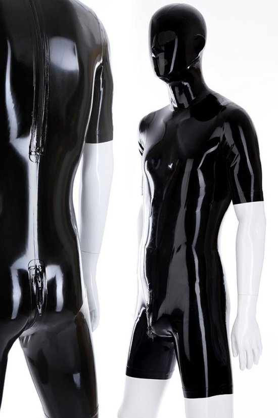 Latexový catsuit s mikroperforovanou maskou