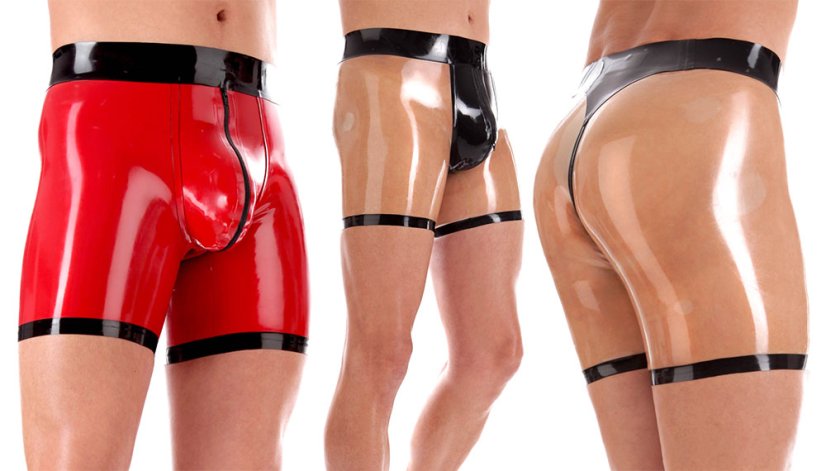 Pánske latexové šortky s predným vypuknutím a silným švom v rozkroku