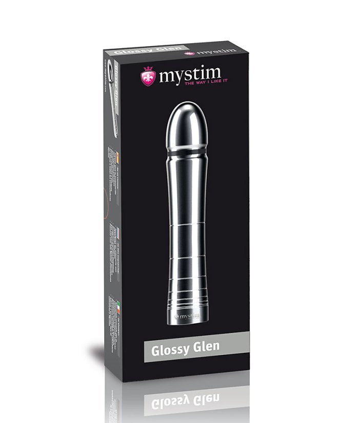Kovové dildo pre elektrosex - Glossy Glen - balenie