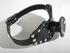 Leather muzzle with penis-shaped gag