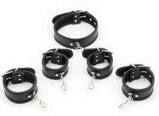 Black hand and foot cuffs + collar. Black hand and foot cuffs + collar.