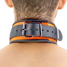 Leather Collar "The Red" Orange-Black with Trim Leather Collar "The Red" Orange-Black with Trim