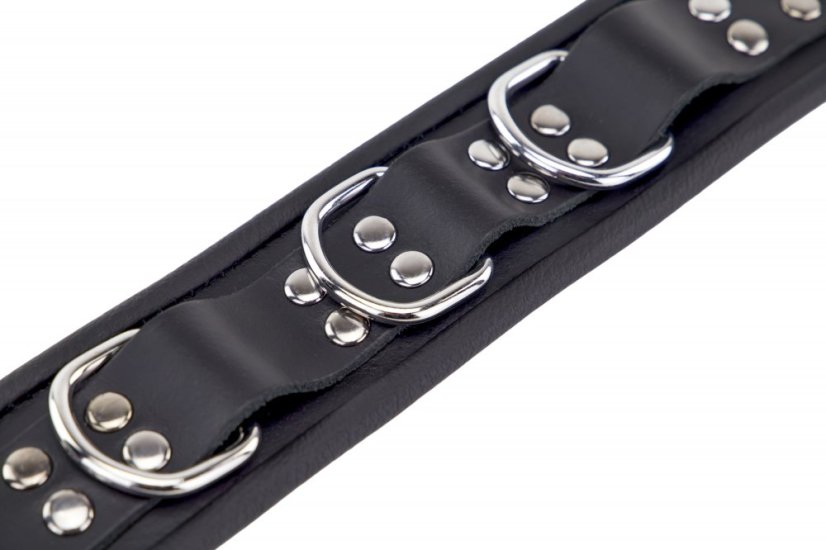 Kožený obojok "The Red" čierny s lemovaním