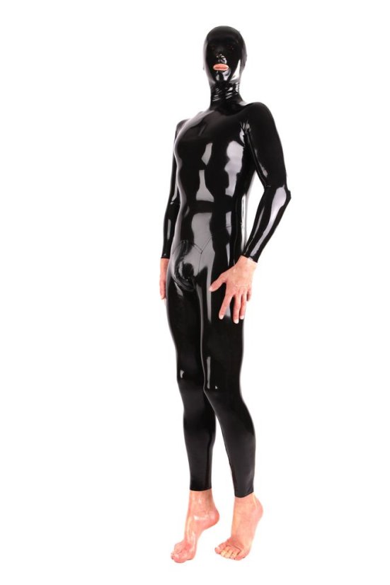 Pánsky latexový catsuit so zadným zipsom - čierny