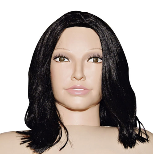 Sexi nafukovacia brunetka v životnej veľkosti - detail tváre